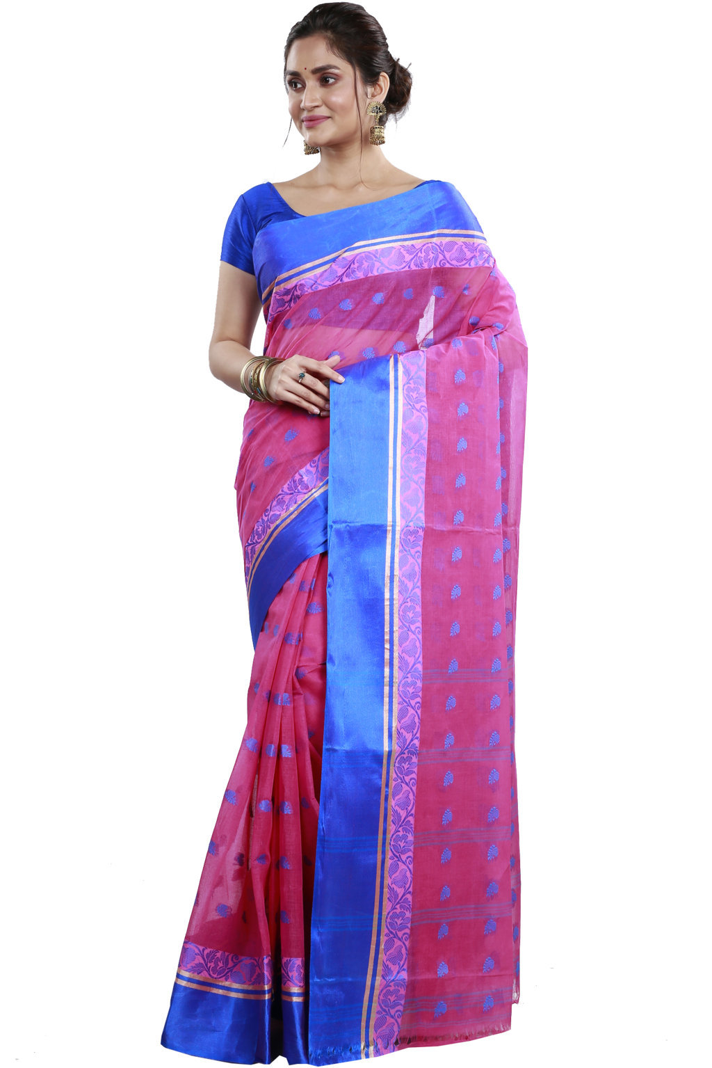 Pink Pure Cotton Sukla_Velvet Tant Saree (796)